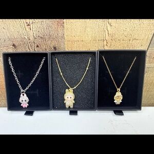 Gold and Silver Character Pendant Necklace Trio